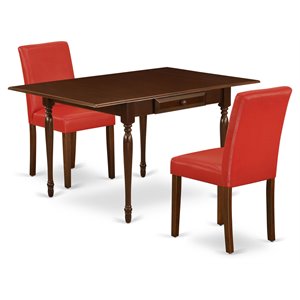 East West Furniture 3-piece Wood Dining Room Set in Mahogany