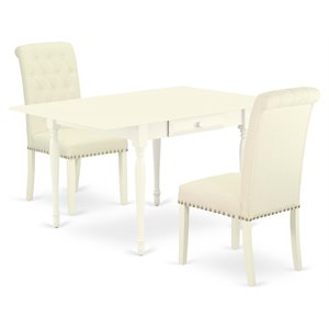 East West Furniture 3-piece Wood Dining Set with Full Back Chairs in Linen White