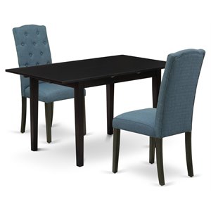East West Furniture Norfolk 3-piece Wood Dining Table and Chair Set in Black