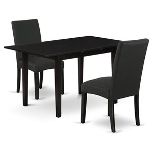 East West Furniture Norfolk 3-piece Wood Dining Table and Chairs in Black