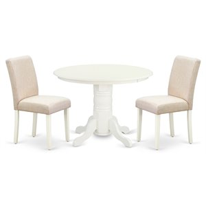 East West Furniture Shelton 3-piece Dining Set with Linen Seat in Linen White