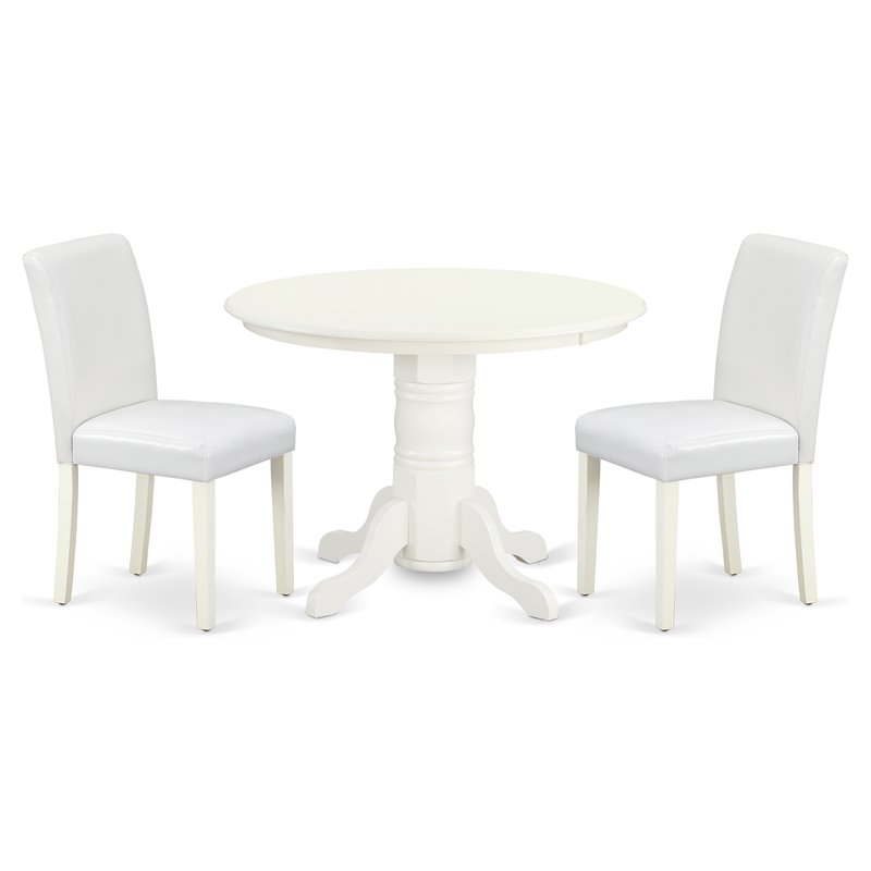East West Furniture Shelton 3-piece Dining Set with Leather Seat in Linen White