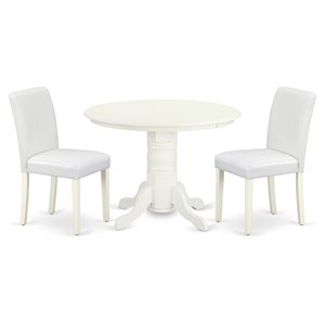 East West Furniture Shelton 3-piece Dining Set with Leather Seat in Linen White