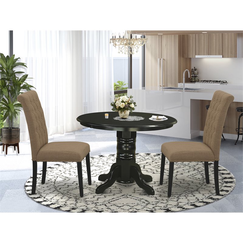 East West Furniture Shelton 3-piece Wood Dining Set in Black/Light Sable