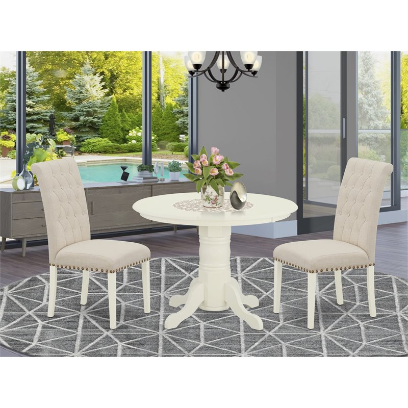 East West Furniture Shelton 3-piece Wood Dining Set in Linen White/Light Beige