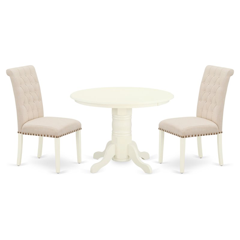 East West Furniture Shelton 3-piece Wood Dining Set in Linen White/Light Beige