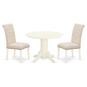 East West Furniture Shelton 3-piece Wood Dining Set in Linen White/Light Beige