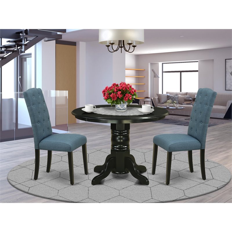East West Furniture Shelton 3-piece Wood Dining Set in Black/Blue