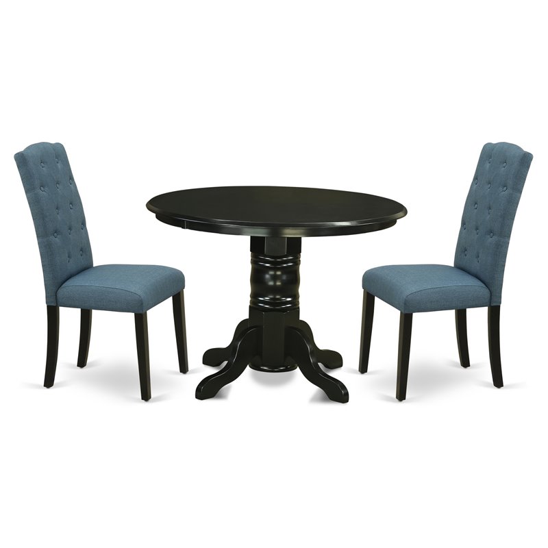 East West Furniture Shelton 3-piece Wood Dining Set in Black/Blue