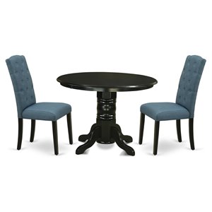 East West Furniture Shelton 3-piece Wood Dining Set in Black/Blue