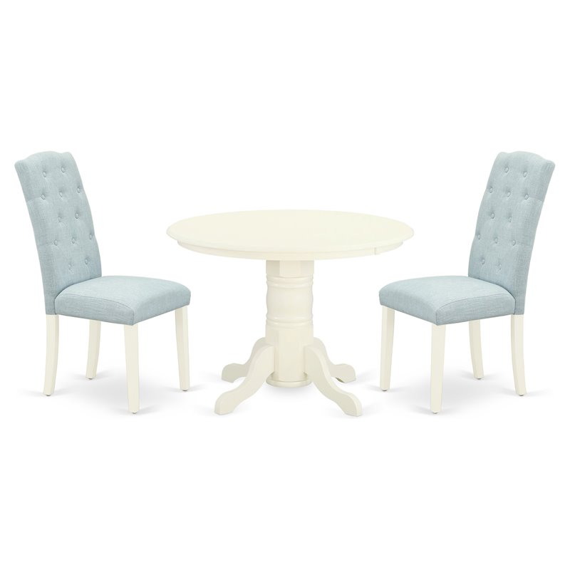 East West Furniture Shelton 3-piece Wood Dining Set in Linen White/Baby Blue