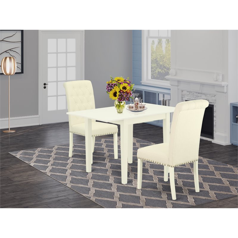 East West Furniture 3-piece Traditional Wood Dining Set in Linen White