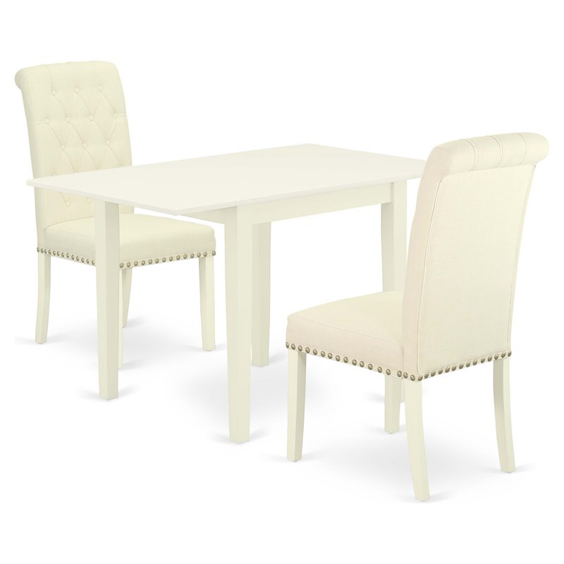 East West Furniture 3-piece Traditional Wood Dining Set in Linen White