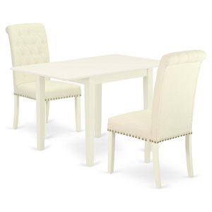 East West Furniture 3-piece Traditional Wood Dining Set in Linen White