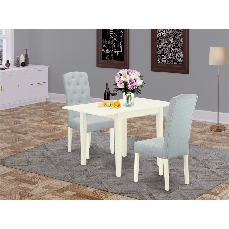 East West Furniture 3-piece Wood Dining Table and Chair Set in Linen White