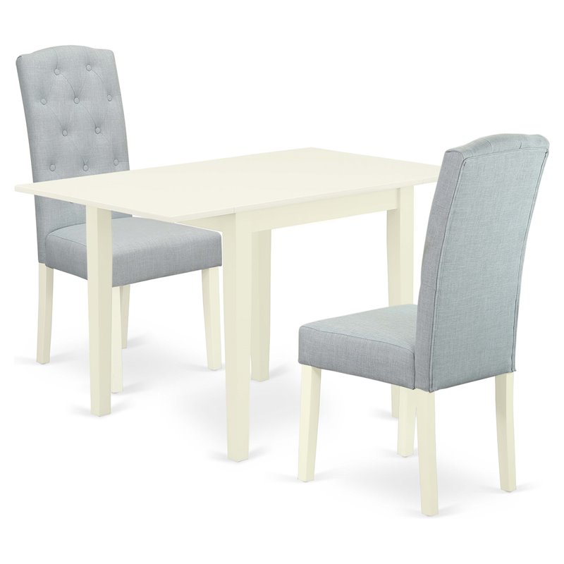 East West Furniture 3-piece Wood Dining Table and Chair Set in Linen White