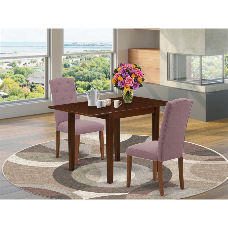 East West Furniture 3-piece Wood Dining Set with Cushion Seat in Mahogany