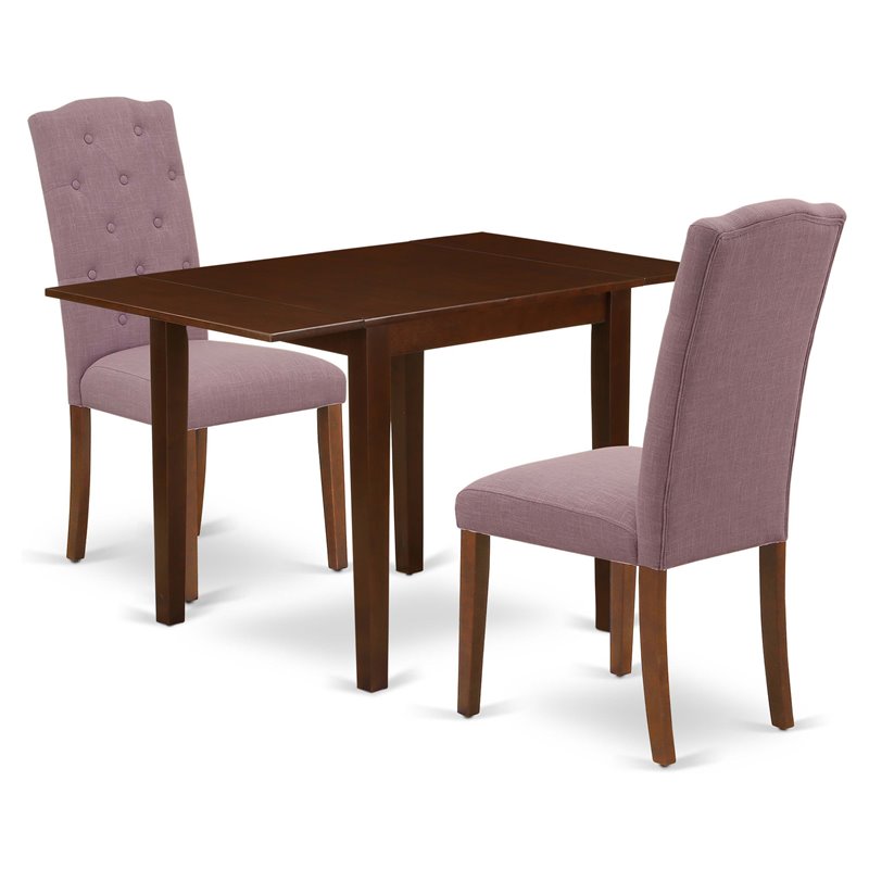 East West Furniture 3-piece Wood Dining Set with Cushion Seat in Mahogany