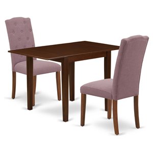 East West Furniture 3-piece Wood Dining Set with Cushion Seat in Mahogany