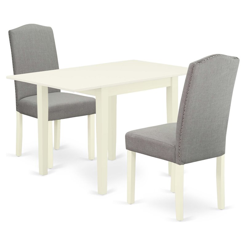 East West Furniture 3-piece Wood Kitchen Table Set in Linen White