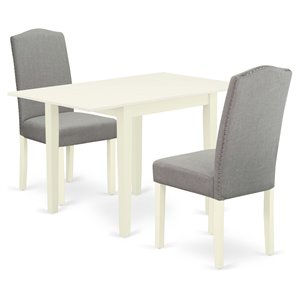 East West Furniture 3-piece Wood Kitchen Table Set in Linen White