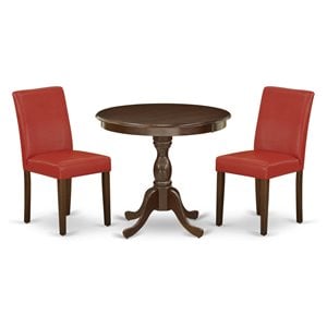East West Furniture Antique 3-piece Wood Dining Set in Mahogany/Firebrick Red