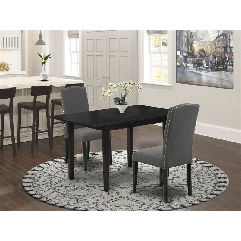 East West Furniture Norfolk 3-piece Wood Table and Dining Chairs in Black