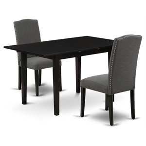 East West Furniture Norfolk 3-piece Wood Table and Dining Chairs in Black
