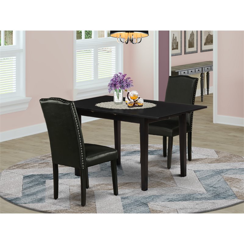 East West Furniture Norfolk 3-piece Wood Dining Set in Black