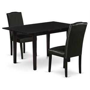 East West Furniture Norfolk 3-piece Wood Dining Set in Black