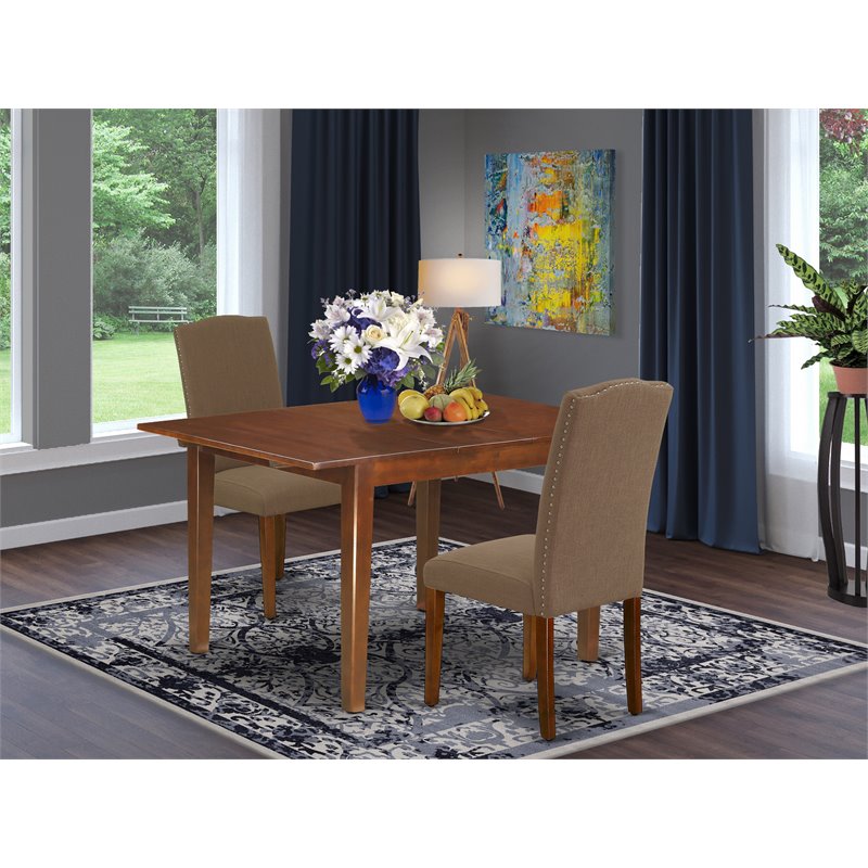 East West Furniture Norfolk 3-piece Wood Dining Set in Mahogany/Dark Coffee