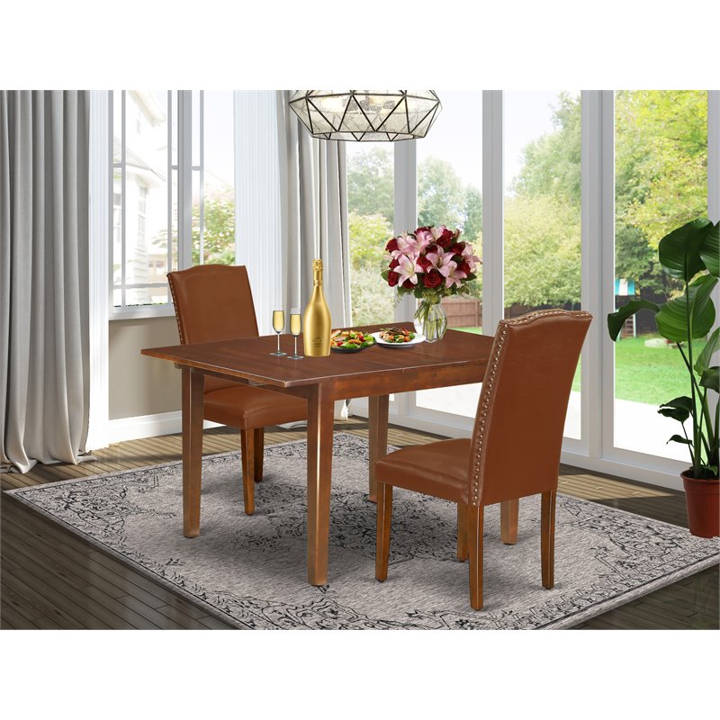 East West Furniture Norfolk 3-piece Wood Dining Set in Mahogany