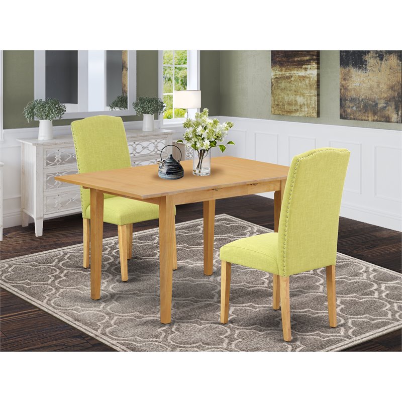 East West Furniture Norfolk 3-piece Wood Dining Set in Oak/Limelight