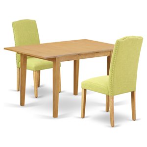 East West Furniture Norfolk 3-piece Wood Dining Set in Oak/Limelight