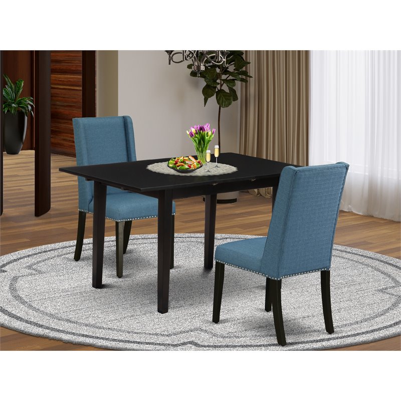 East West Furniture Norfolk 3-piece Wood Dinette Set in Black