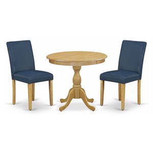 East West Furniture Antique 3-piece Wood Dining Set in Oak/Blue