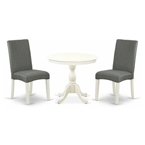 East West Furniture Antique 3-piece Wood Dining Table and Chairs in Linen White