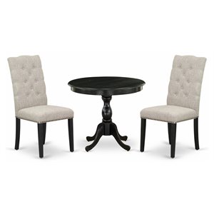 East West Furniture Antique 3-piece Wood Dining Table Set in Wire Brush Black