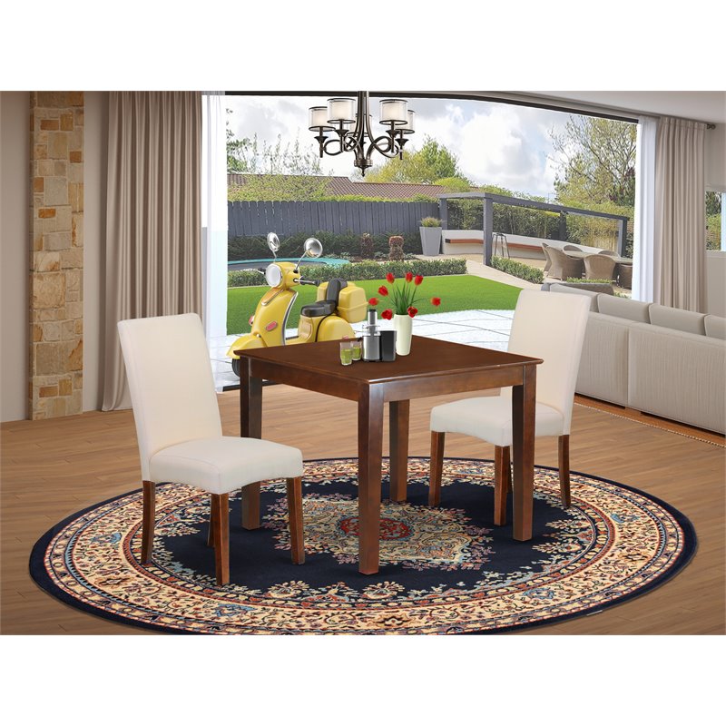 East West Furniture Oxford 3-piece Wood Dining Set in Mahogany/Cream