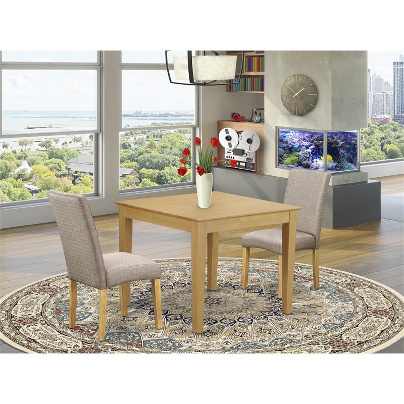 East West Furniture Oxford 3-piece Wood Dining Set in Oak/Dark Khaki