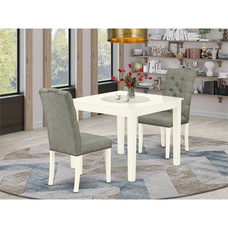East West Furniture Oxford 3-piece Wood Dining Set in Linen White/Smoke