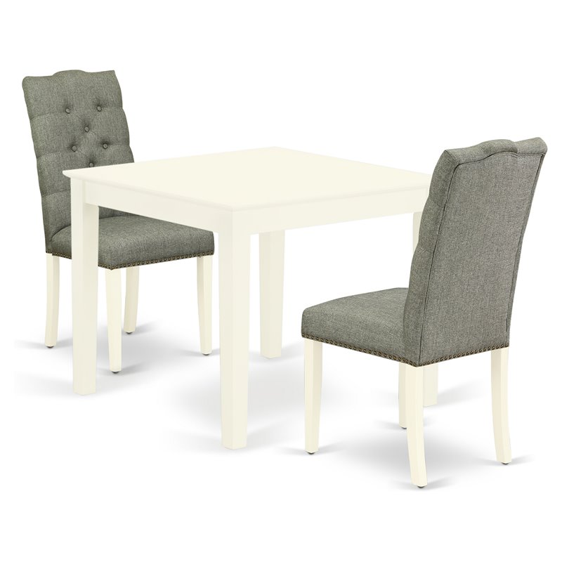 East West Furniture Oxford 3-piece Wood Dining Set in Linen White/Smoke
