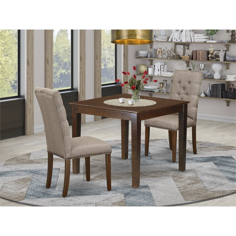 East West Furniture Oxford 3-piece Wood Dining Set in Mahogany/Dark Khaki