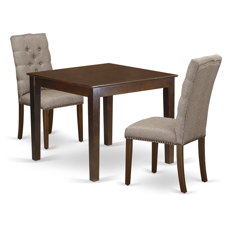 East West Furniture Oxford 3-piece Wood Dining Set in Mahogany/Dark Khaki