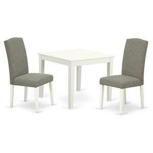 East West Furniture Oxford 3-piece Wood Dining Set in Linen White/Dark Shitake