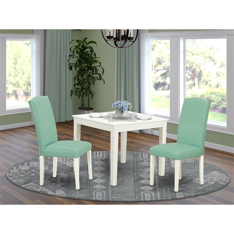 East West Furniture Oxford 3-piece Wood Dining Set in Linen White/Pond