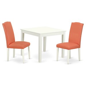 East West Furniture Oxford 3-piece Wood Dining Set in White/Pink Flamingo