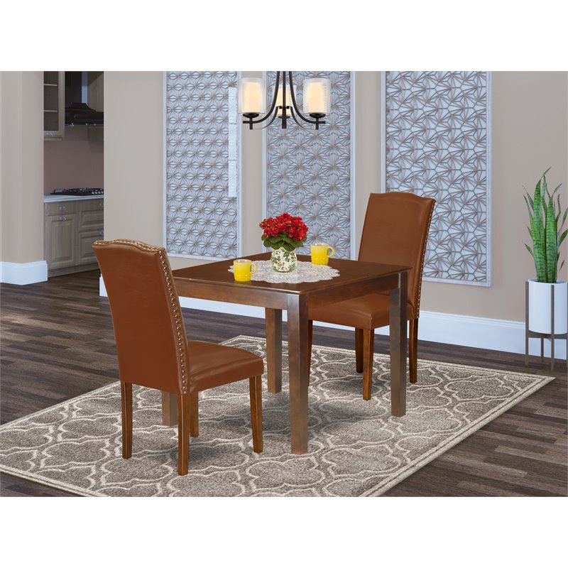 East West Furniture Oxford 3-piece Wood Dining Set in Mahogany
