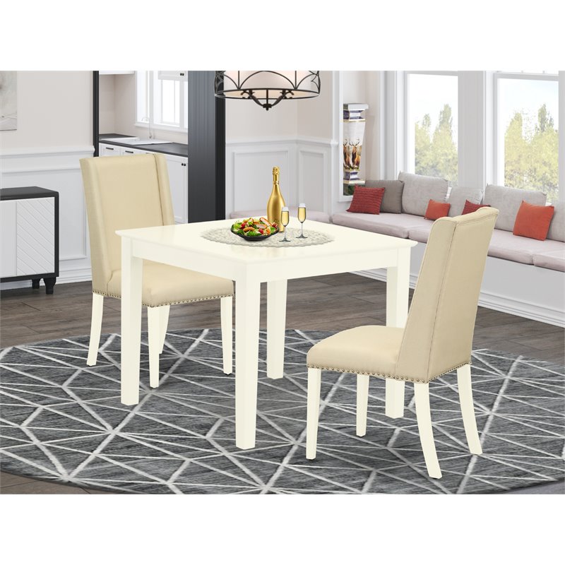 East West Furniture Oxford 3-piece Wood Dining Set in Linen White