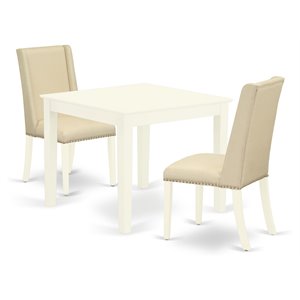 East West Furniture Oxford 3-piece Wood Dining Set in Linen White